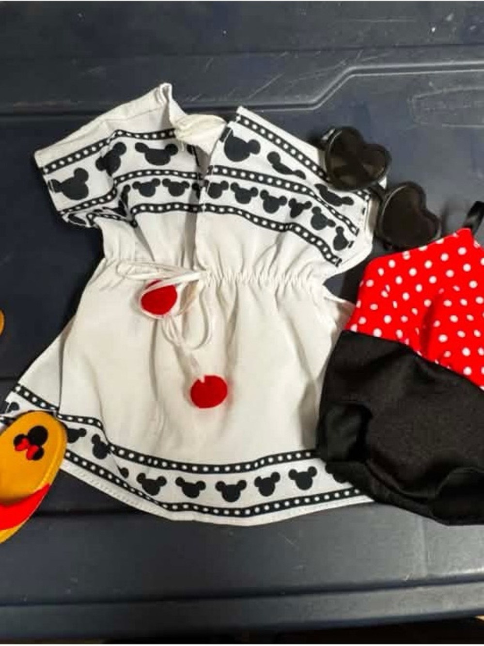 Girls White Character-Print Costume Dress with Red Pom Accents EUC 18 inch doll